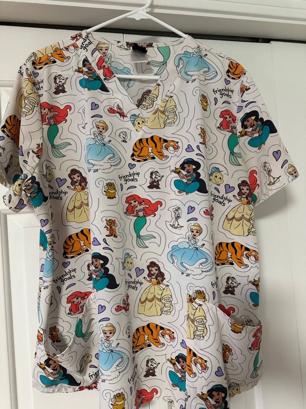 White Disney Princess Graphic Scrub Top - Friendship Goals